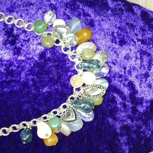 Silvertone charm necklace charms and acrylic stones